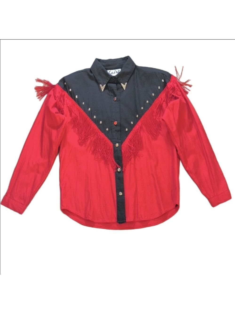 Roper Black Red Western Shirt Fringe - Picture 2 of 5